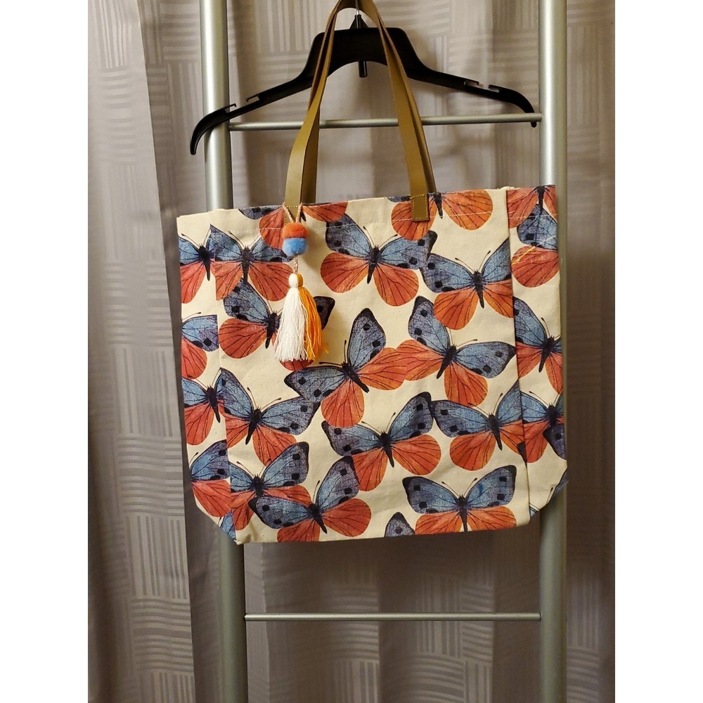 Canvas Tote Bag Butterfly Shoulder Strap Multi-colored Whimsical Unbranded‎